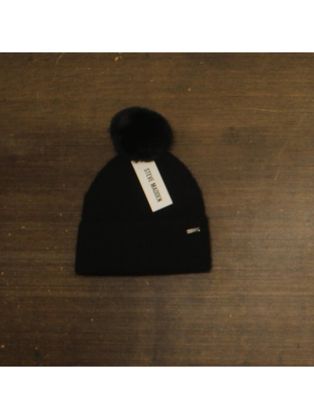 NWT Steve Madden Womens Caught Brushed Rolled Cuff Pom Beanie SMA5075M Black